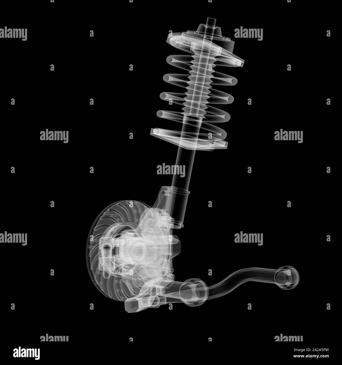 X-ray Auto Suspension und Bremsscheibe auf schwarzen Hintergrund, 3D-Darstellung Stockfoto