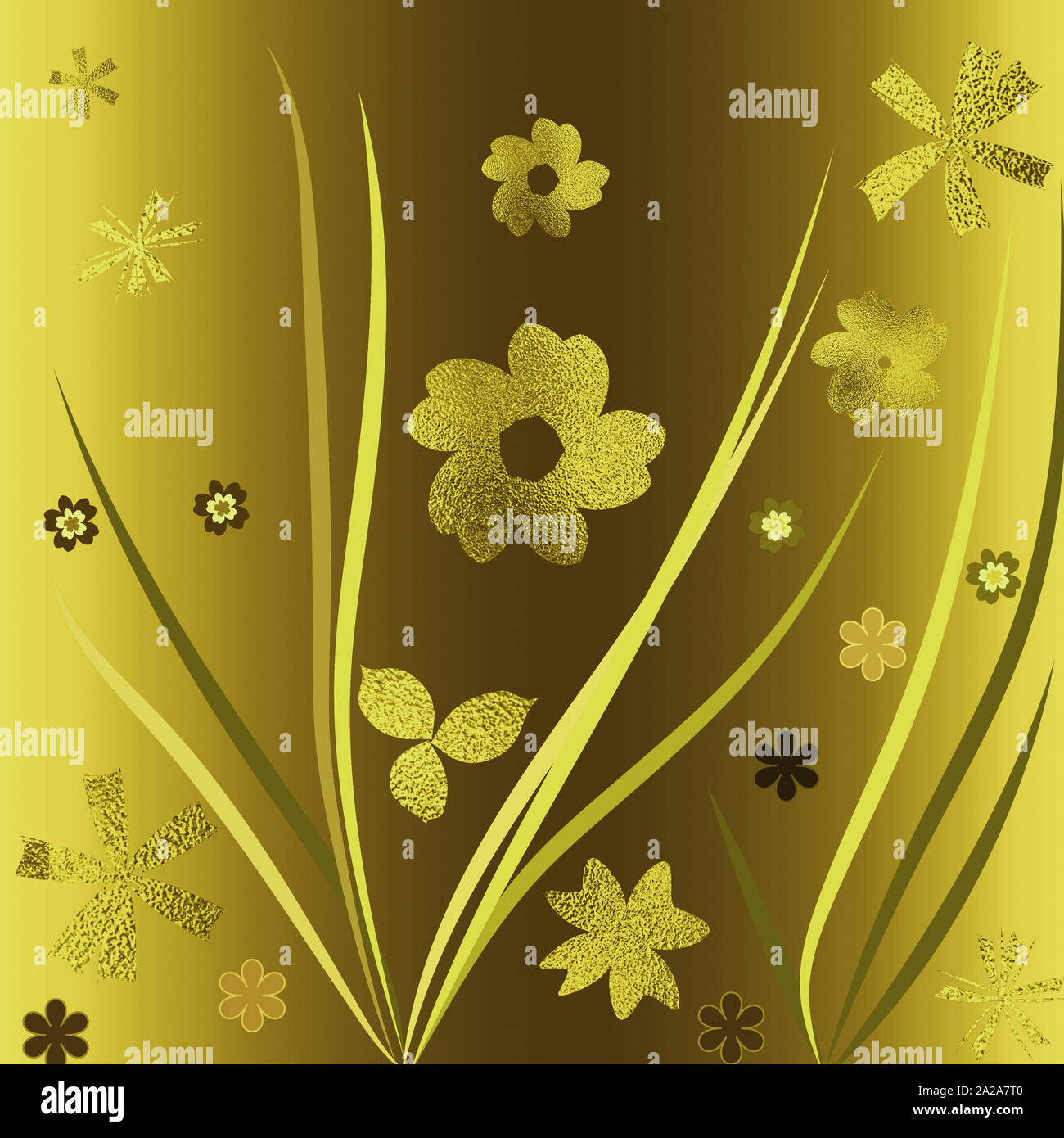 Hand floral Hintergrund gezeichnet. Goldene Metallfolie Oberfläche. Floral Vorlage für Karten, Hintergrund, Einladung, Dekorationen & Grüße. Feder Thema Karte. Stockfoto