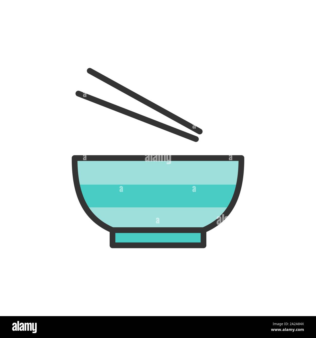 Vektor Nudelsuppe, Schüssel mit Stäbchen flachbild Color Line Symbol. Stock Vektor