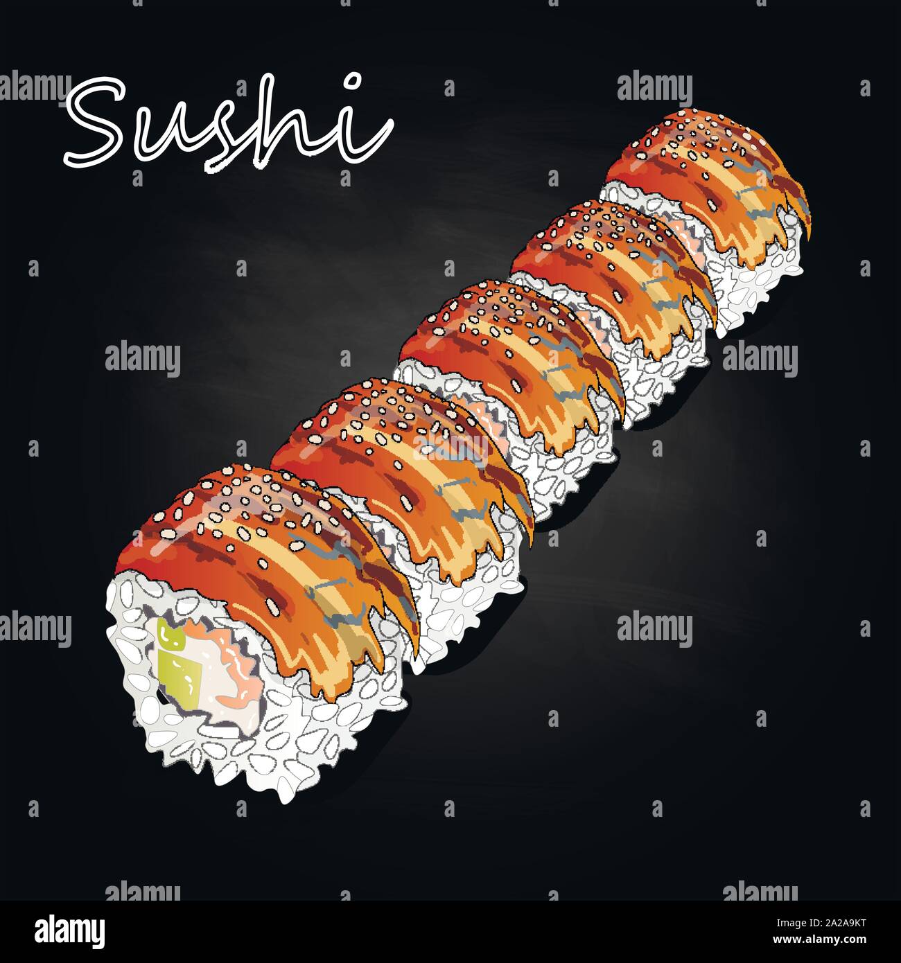 Nigiri Sushi Abbildung auf dunklem Hintergrund isoliert. Stock Vektor