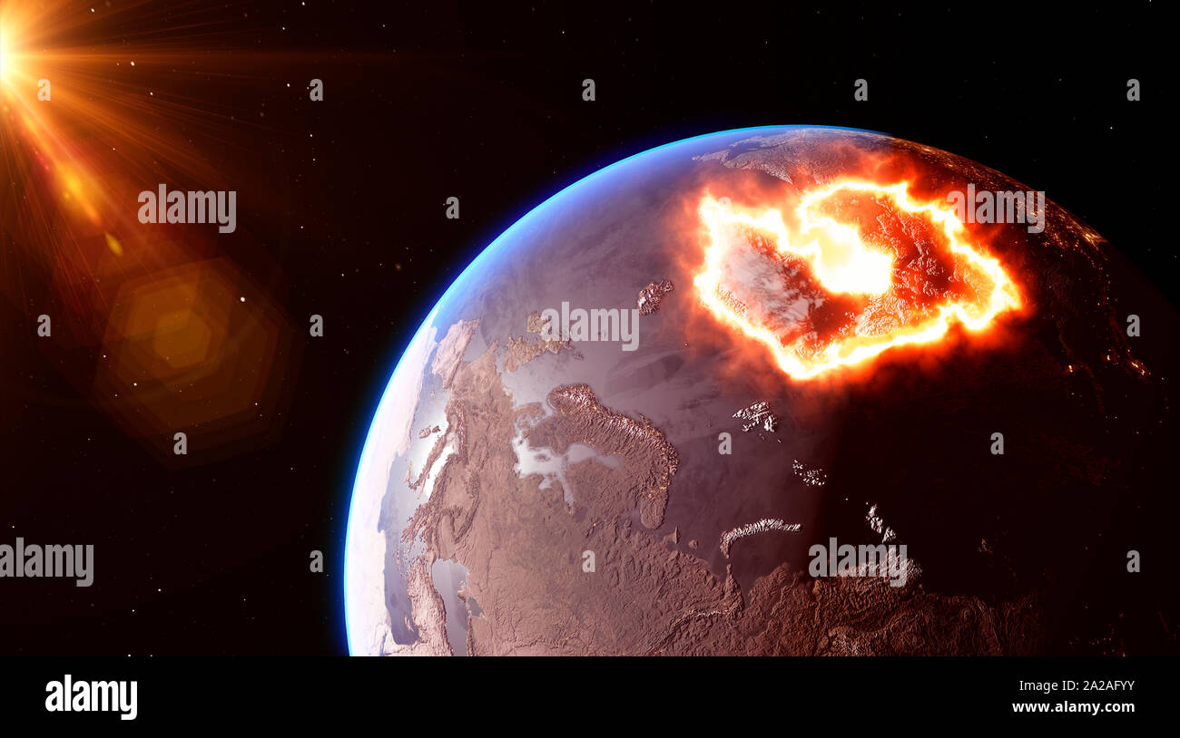Der Planet Erde mit einem konzeptionellen Arktis schmelzen von der globalen Erwärmung Stockfoto