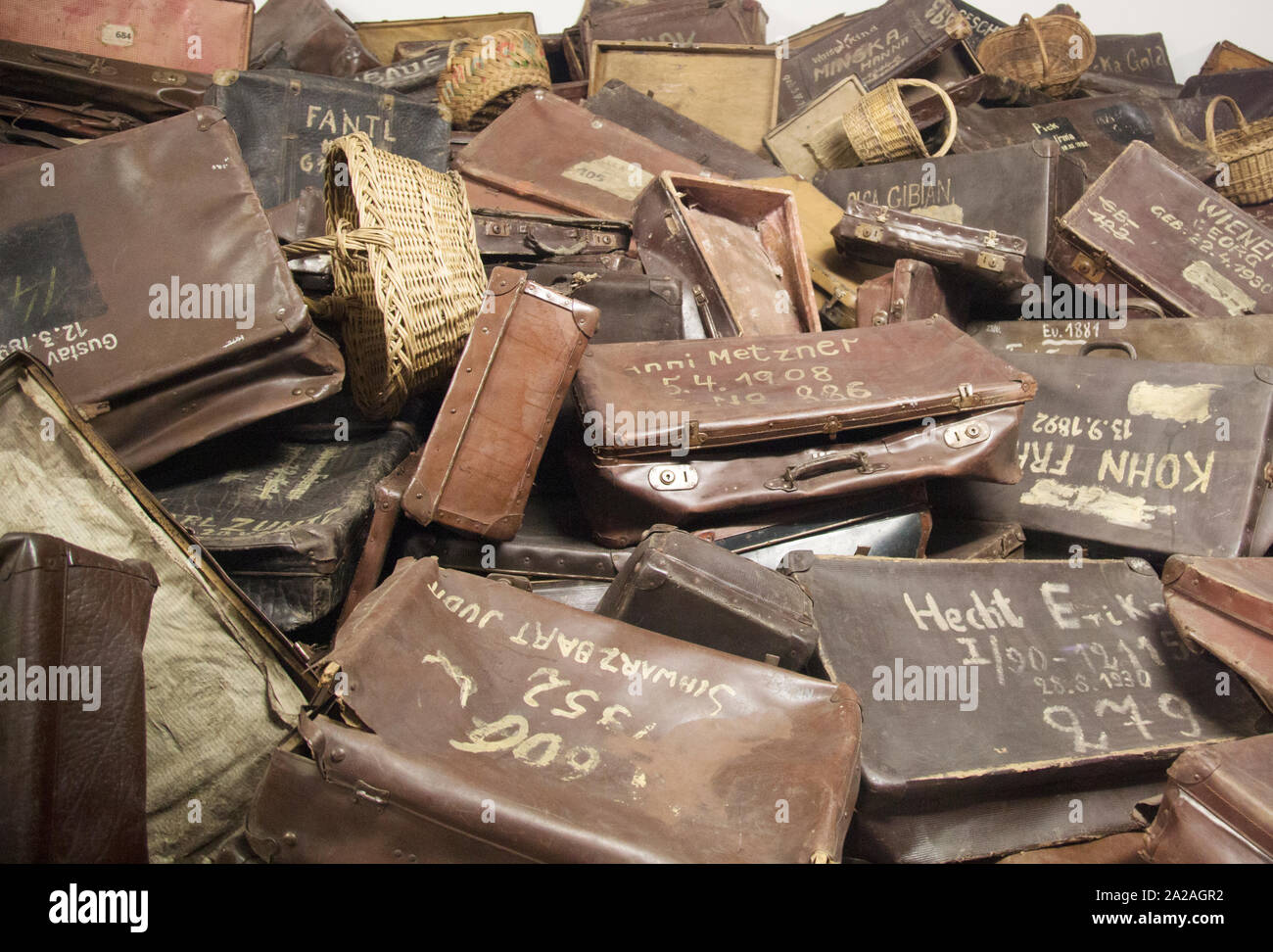 Opfer lugage gesammelt bei der Ankunft im Konzentrationslager Auschwitz I, Auschwitz, Polen Stockfoto