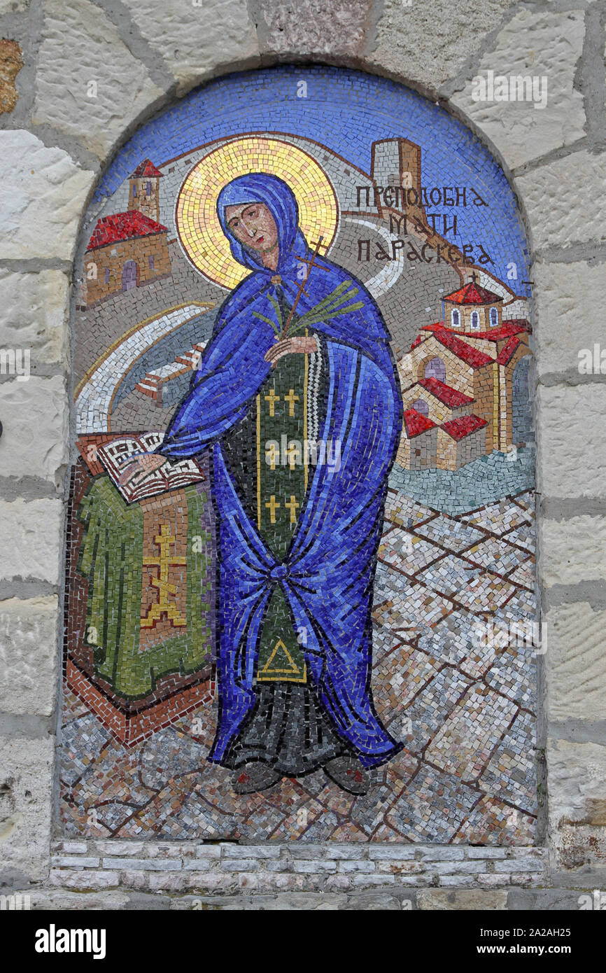Mosaik Fresko des Hl. Petka außerhalb der Hl. Petka Kirche, die Festung Kalemegdan, Kalemegdan Park, Belgrad, Serbien. Stockfoto