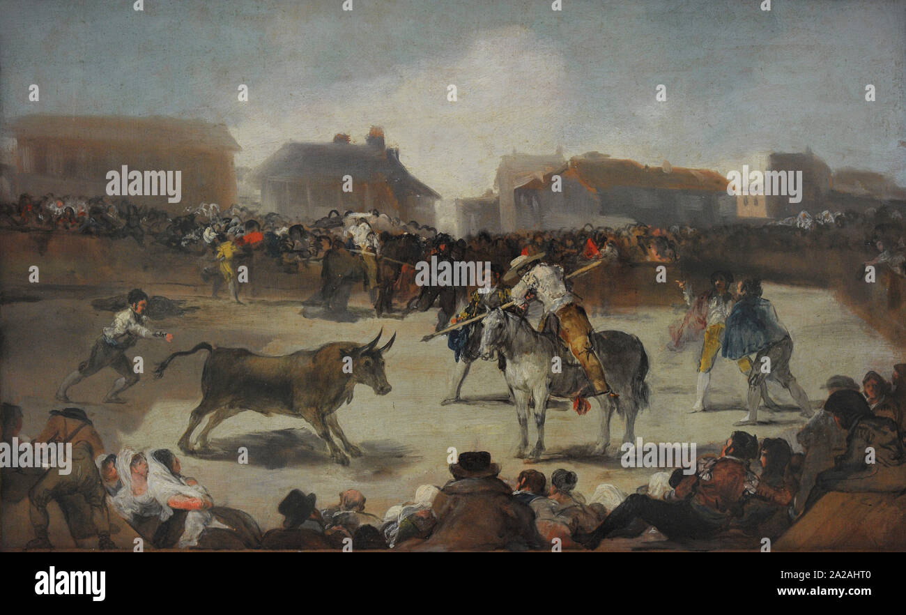Francisco de Goya y Lucientes (1746-1828). Spanischer Maler. Bullen in einer Stadt, 1808-1812. San Fernando Königliche Akademie der Schönen Künste in Madrid. Spanien. Stockfoto