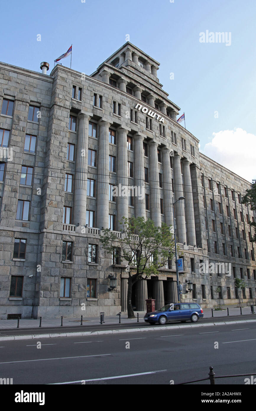 Serbische öffentliche Unternehmen Post Hauptverwaltung, Nummer 2 Takovska Straße, Belgrad, Serbien. Stockfoto