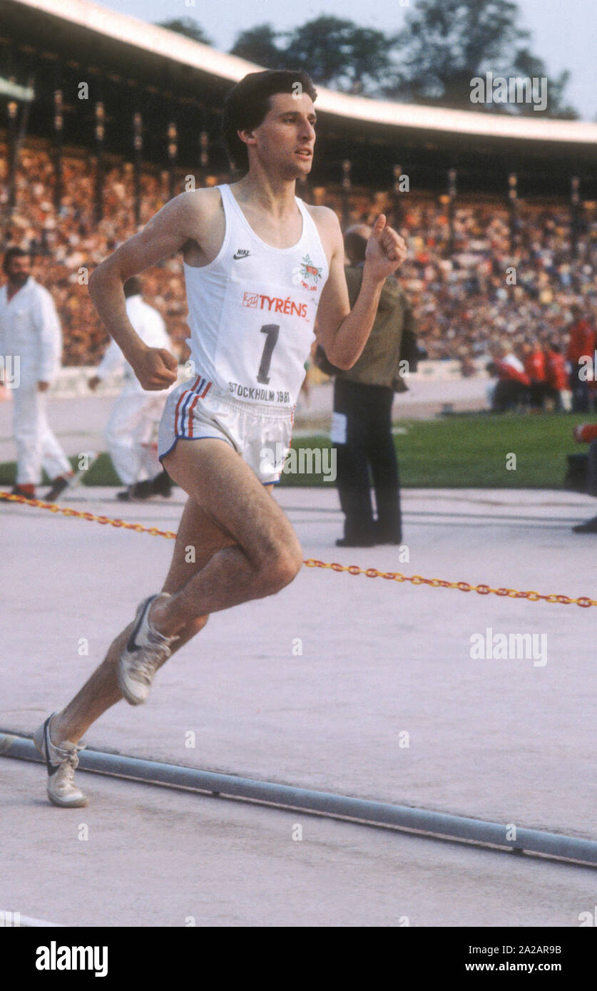 SEBASTIAN COE britischen Middle Distance Runner an Stockholms Stadion 1981 Stockfoto