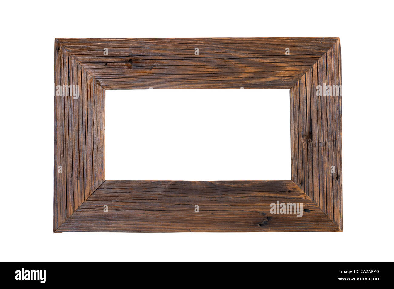 Rustikale braun handgefertigte Holzrahmen. Auf weiß isoliert. Stockfoto