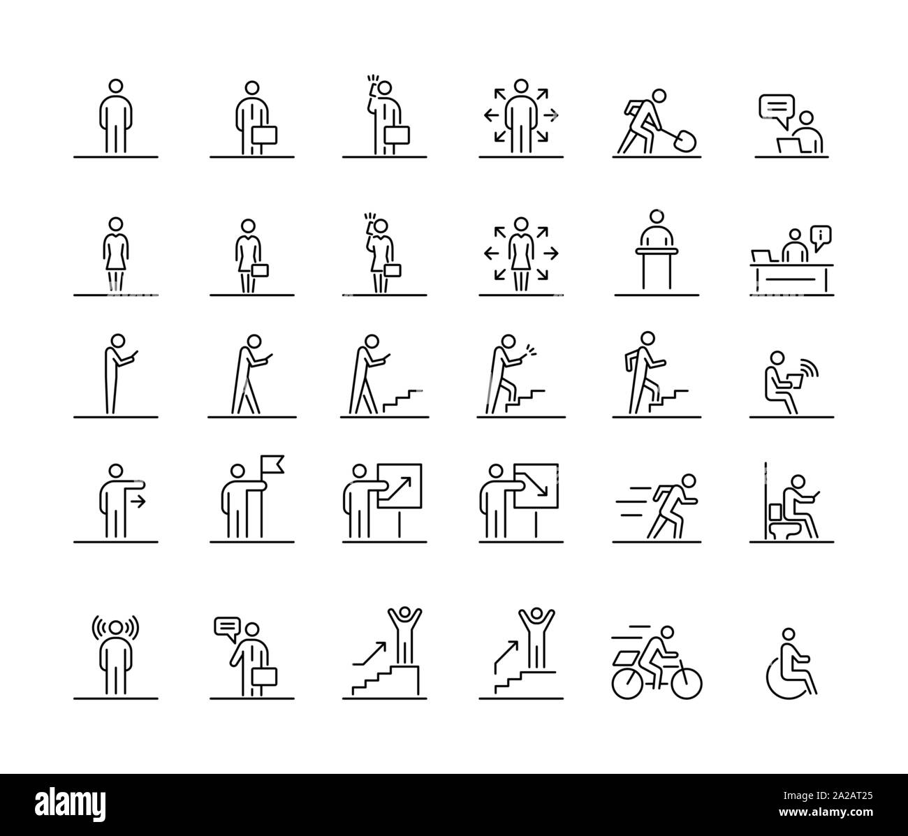 Geschäft Leute 30 Icons simple Line flach Abbildung. Stock Vektor