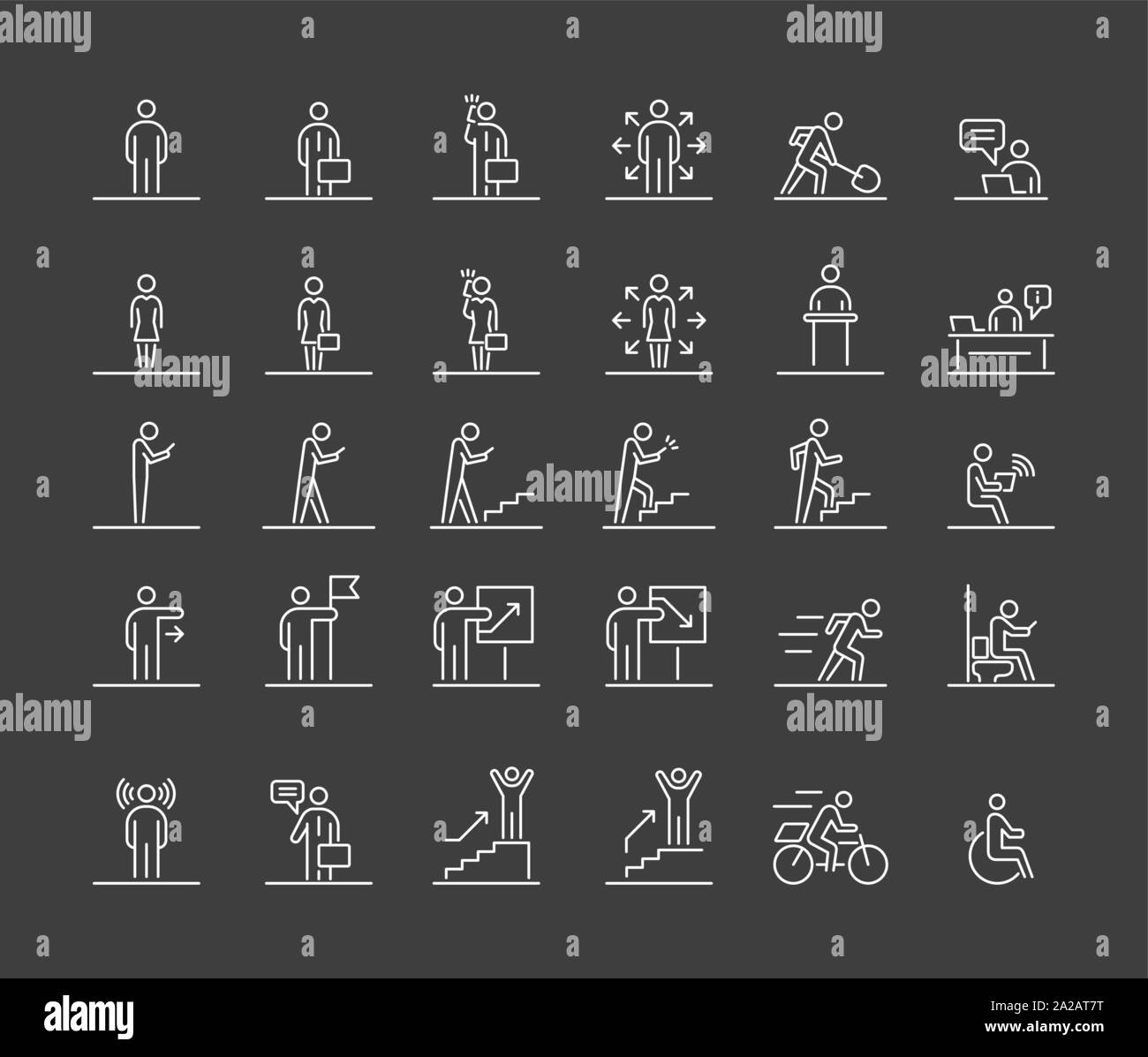 Geschäft Leute 30 Icons simple Line flach Abbildung. Stock Vektor