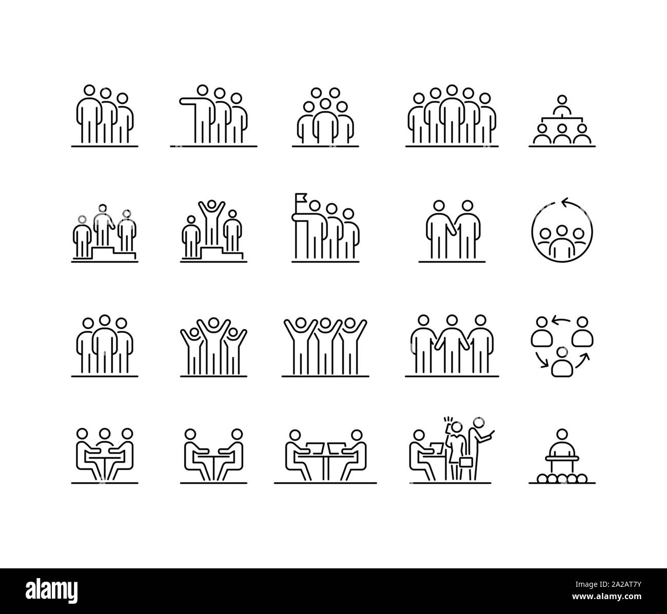 Gruppe von Menschen 20 Icons Set einfache Linie flache Abbildung. Stock Vektor