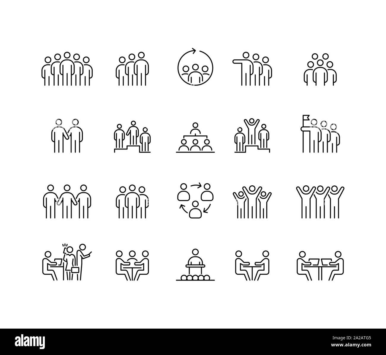 Gruppe von Menschen 20 Icons Set einfache Linie flache Abbildung. Stock Vektor