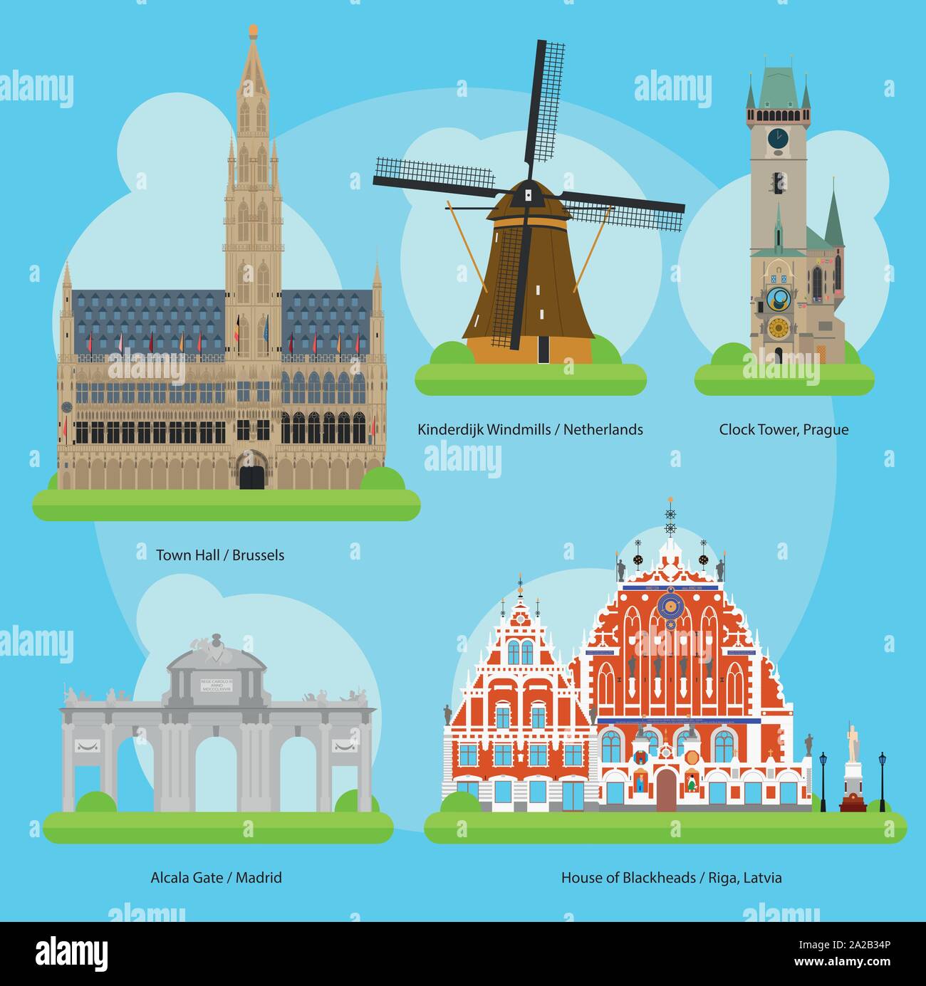 Vector Illustration der Denkmäler und Sehenswürdigkeiten in Europa Bd. 3. Stock Vektor