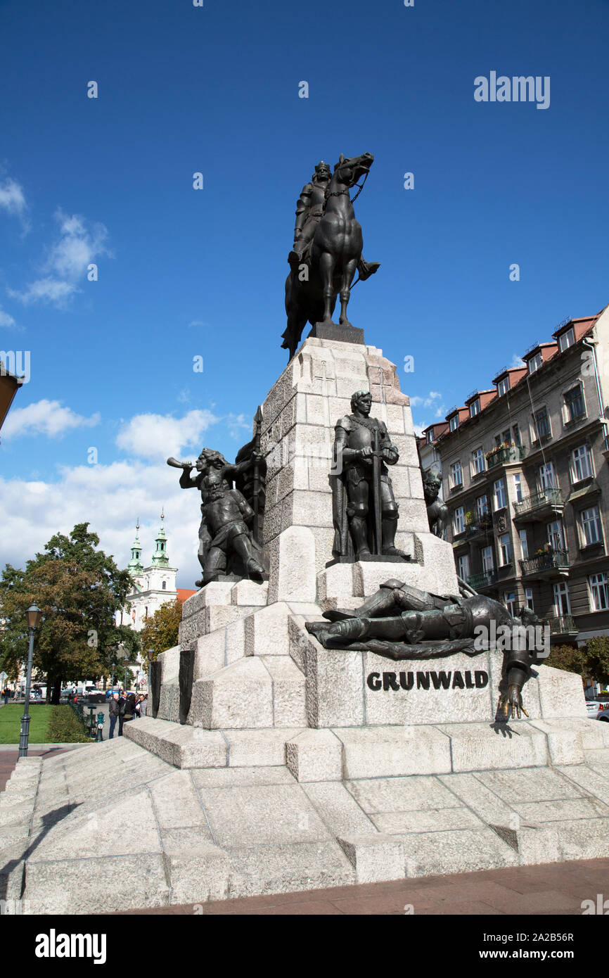 Die grunwald Denkmal des Königs von Polen Władysław II Jagiełło (1352 - 1434) am Matejko Platz, Krakau, Polen Stockfoto
