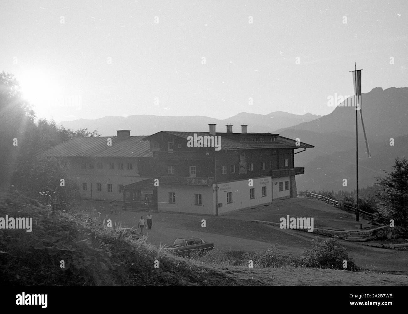 Außenansicht des Hotels "Zum Tuerken', die Privat seit 1949 besessen wurde. Das Haus bietet Zugang zum Bunker Einrichtungen des Obersalzberg. Stockfoto