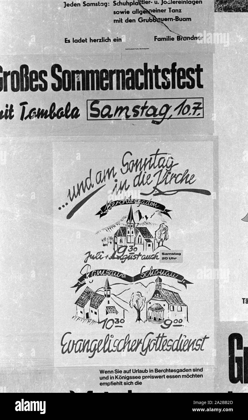 Dieses Poster fördert die Evangelische Dienste in Berchtesgaden, Ramsau und Schönau. Stockfoto