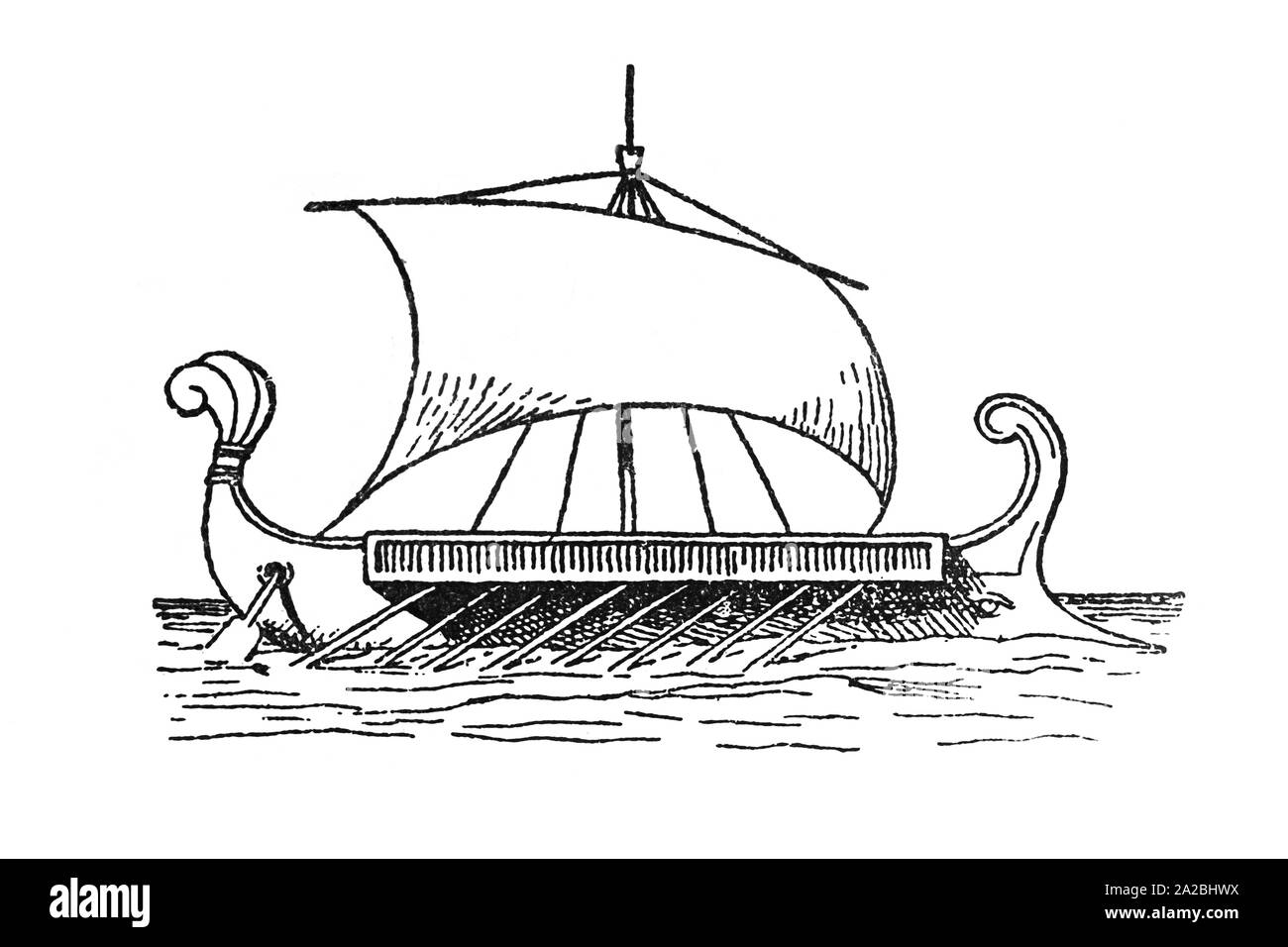 Römische liburnischen Schiff ziehen. Kleine Bordküche für Streifzüge und Patrouillen genutzt, insbesondere von der Illyrer und der Römischen Marine. Stockfoto