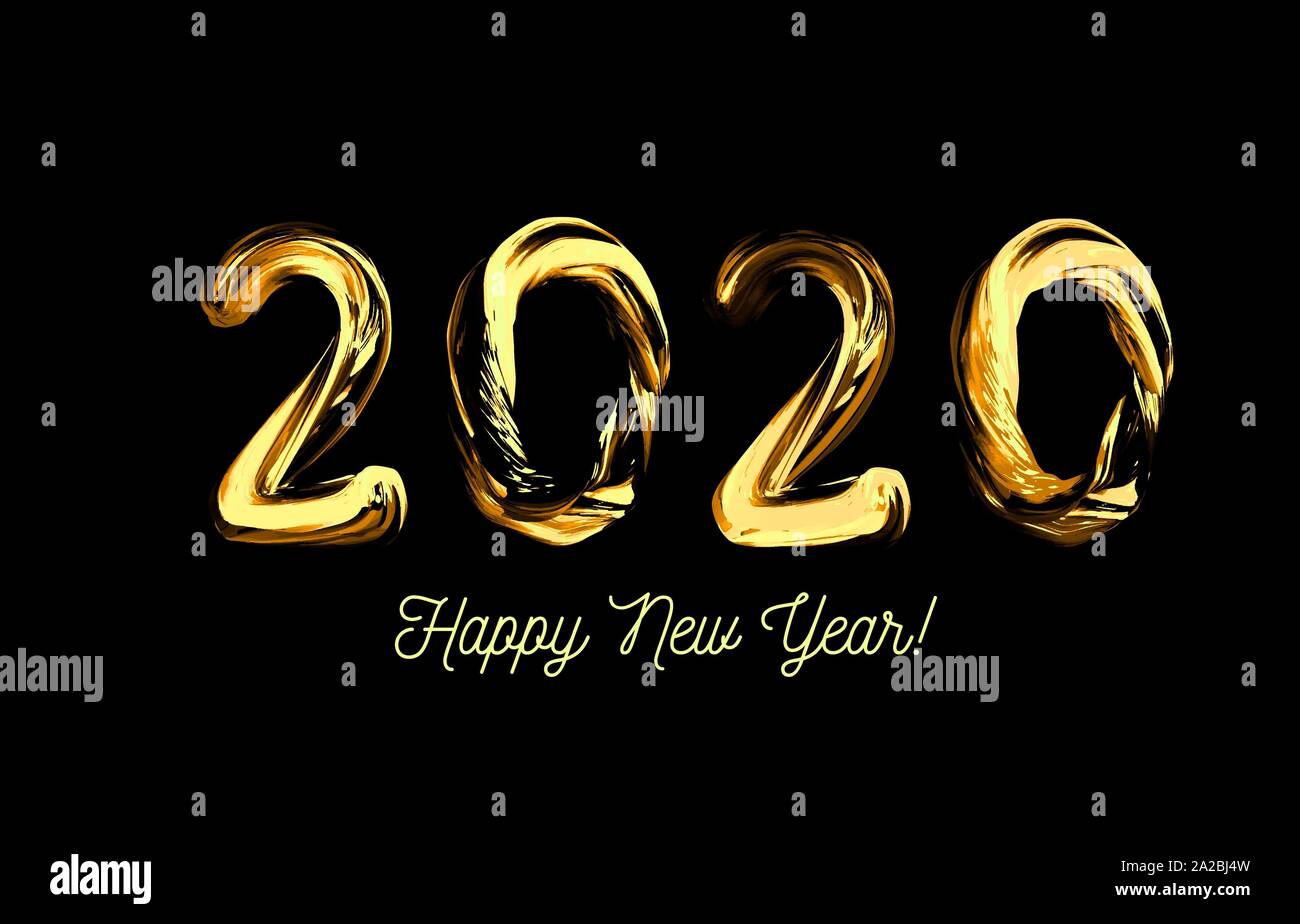 Golden 3dText 2020. Herzlichen Glückwunsch zum neuen Jahr 2020