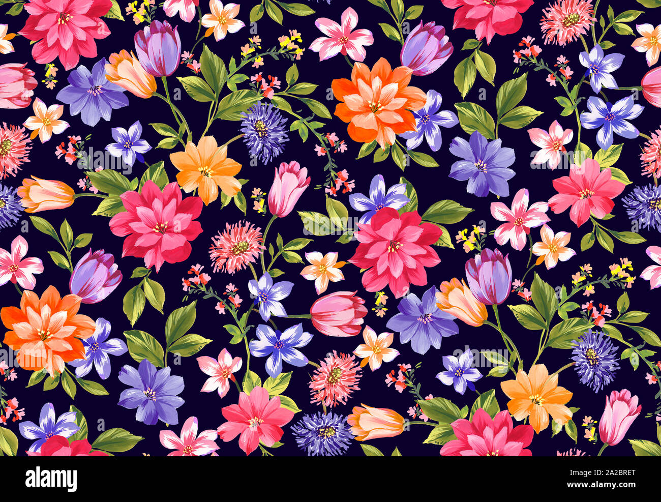 Nahtlose aquarell Floral Design mit schwarzen Hintergrund für Textildruck. Stockfoto