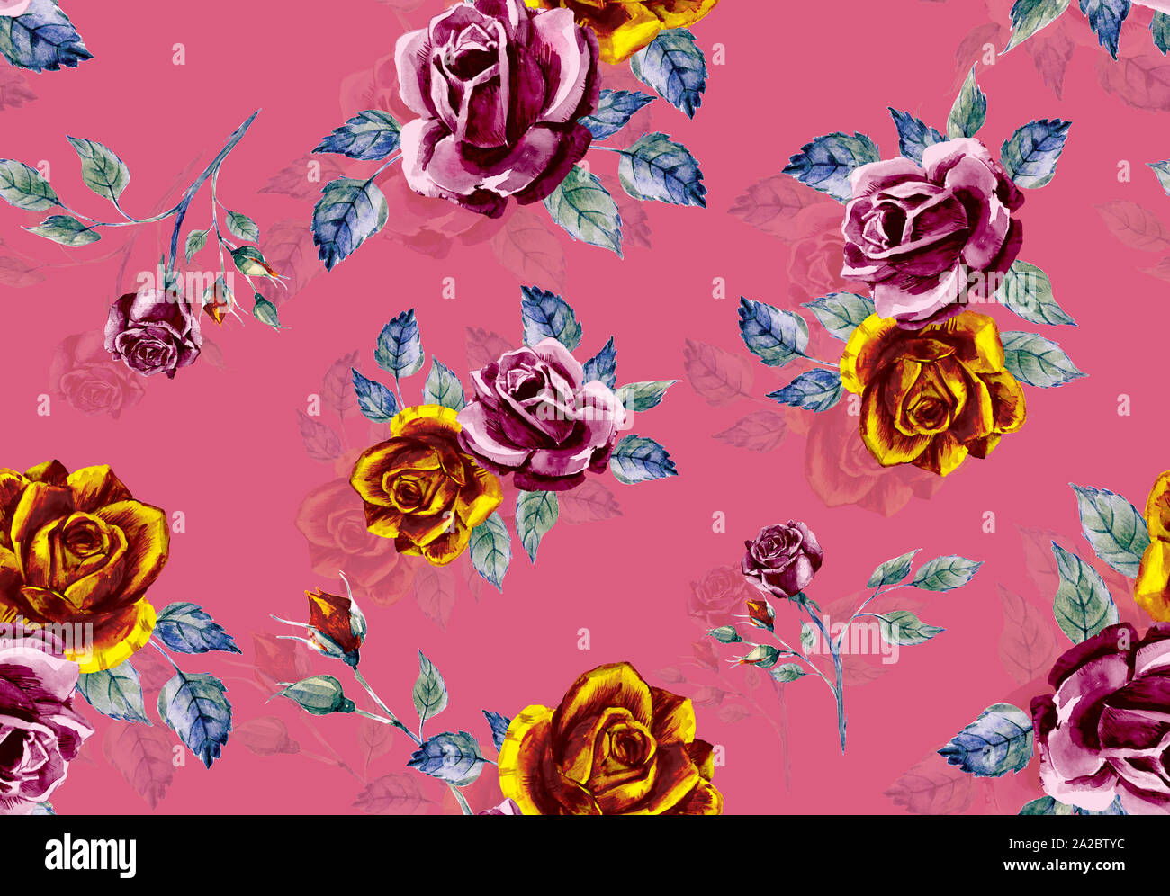 Nahtlose aquarell Floral Design mit rosa Hintergrund für Textildruck. Stockfoto