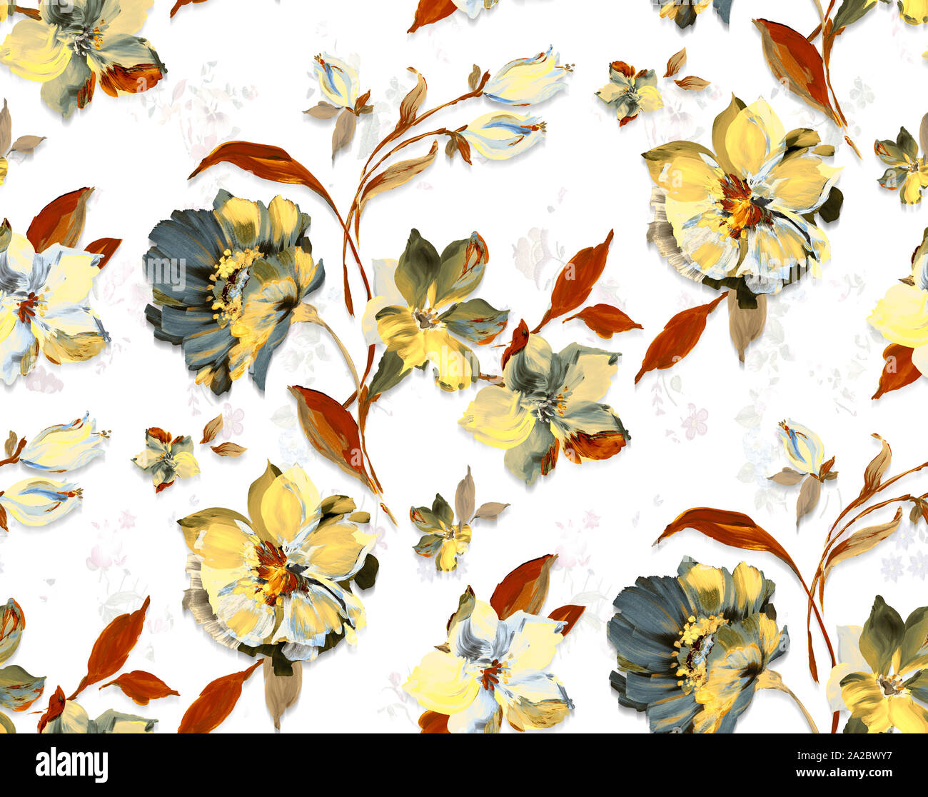 Nahtlose aquarell Floral Design mit weißem Hintergrund für Textildruck. Stockfoto