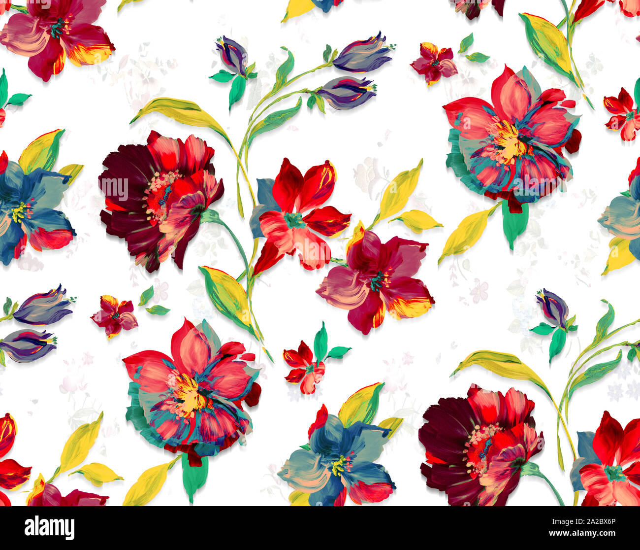 Nahtlose aquarell Floral Design mit weißem Hintergrund für Textildruck. Stockfoto