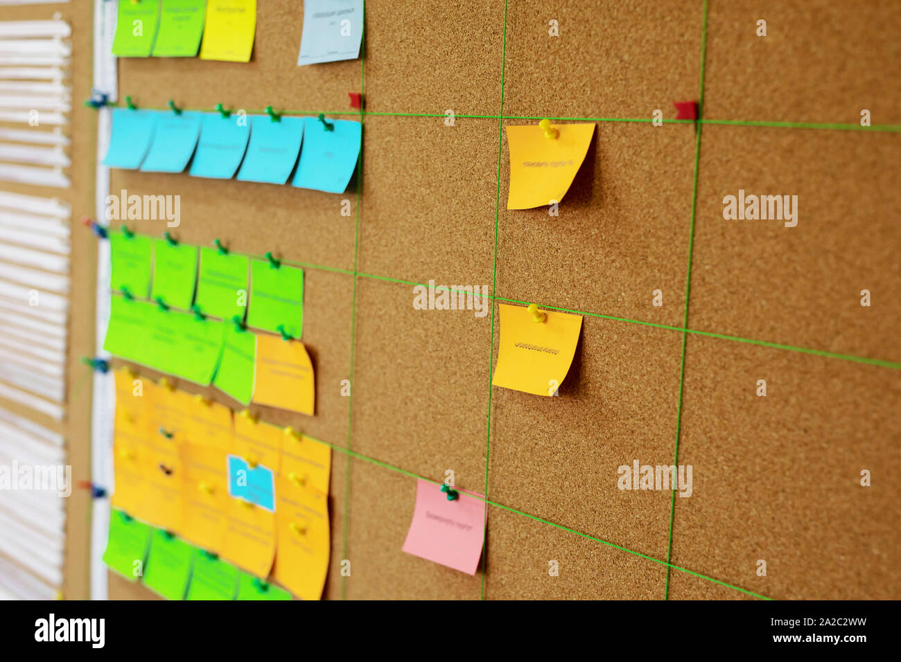 Task Board. Aufgabe Blätter an die Wand im Büro, agile Aufkleber. Business Team. kanban-System. Business Meeting. Stockfoto