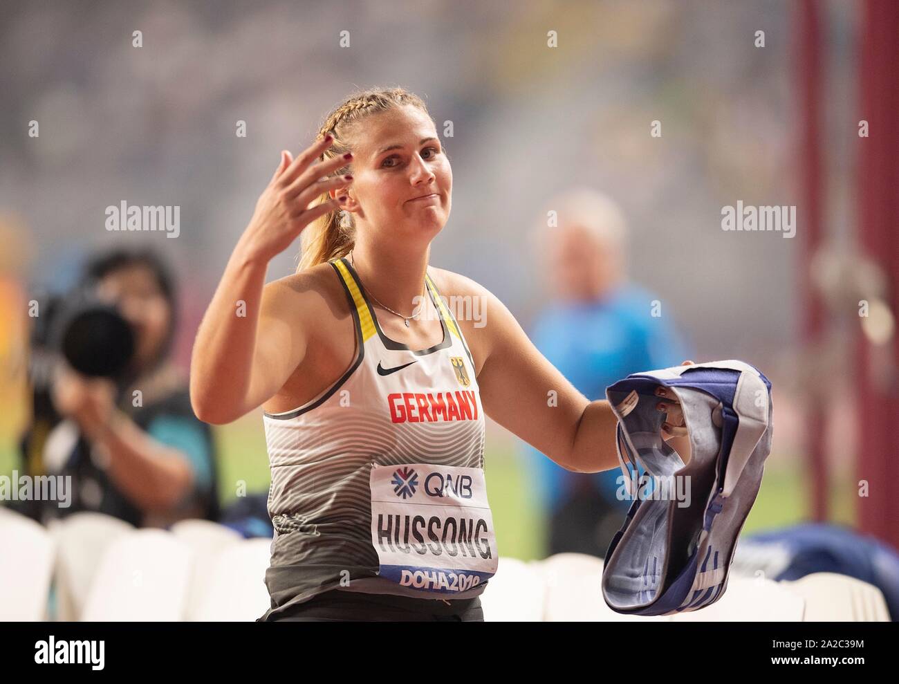 Christin HUSSONG (Deutschland/4.Platz) enttäuscht, Geste, endgültige Javelin die Geste von Frauen, am 01.10.2019 Wm 2019 in Doha/Katar, vom 27.09. - 10.10.2019. | Verwendung weltweit Stockfoto