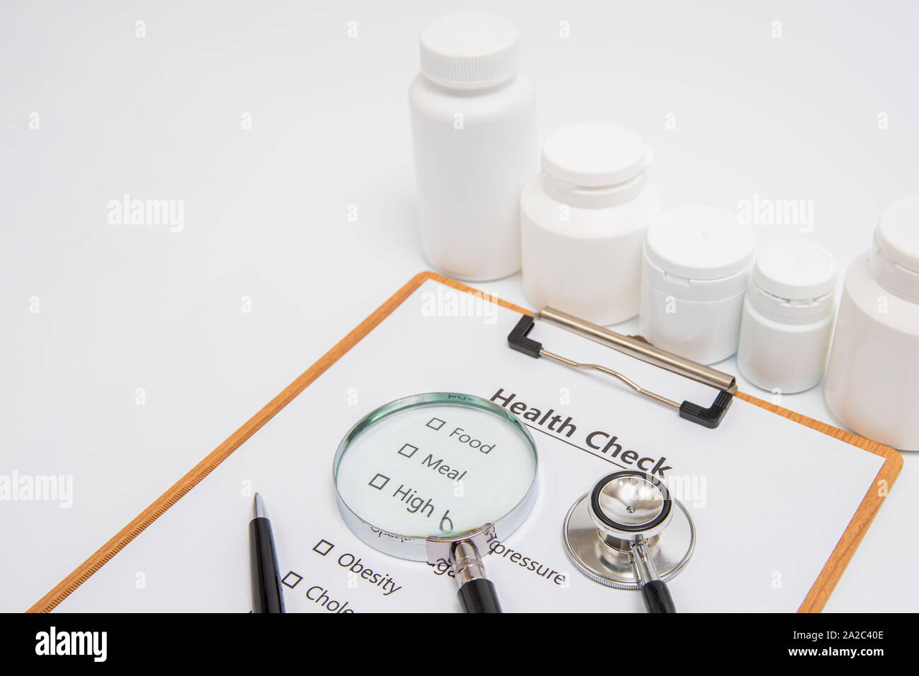 Gesundheit Konzept mit Zwischenablage und Health Check ähnliche Produkte. Stockfoto