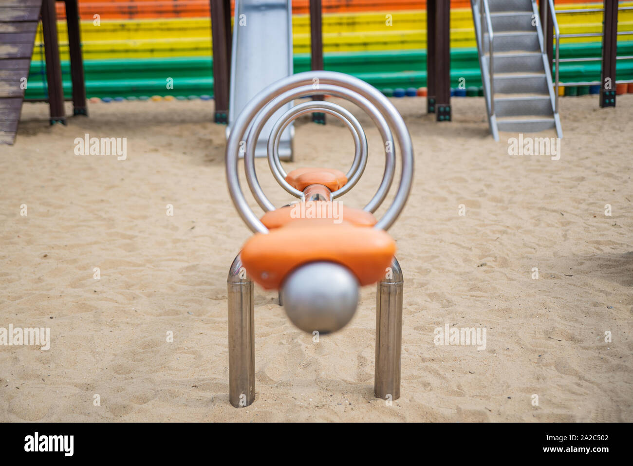 Ist eine leere Kinderspielplatz mit Sand. Stockfoto