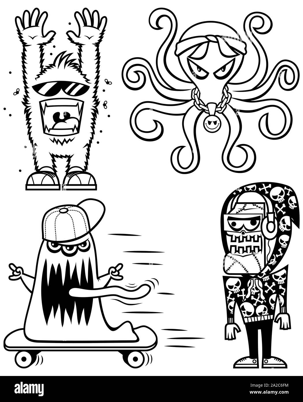 Graffiti Monster Line Art Stock Vektor