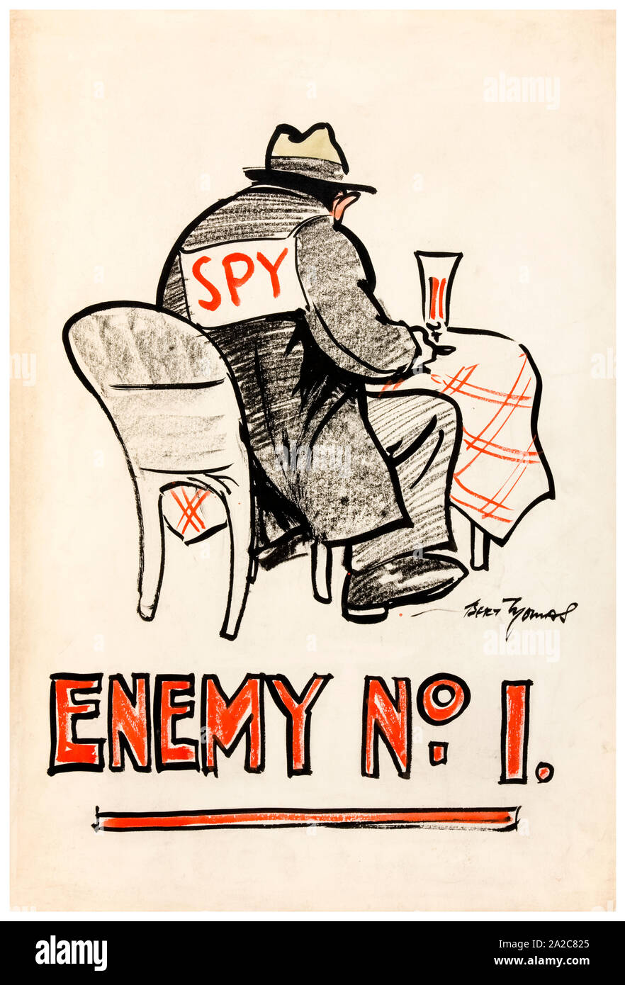 Britische, WW2, leichtfertiges Gerede, Plakat, Feind Nr. 1, (Mann im Café Tabelle mit dem Schild py' auf dem Rücken), 1939-1946 Stockfoto