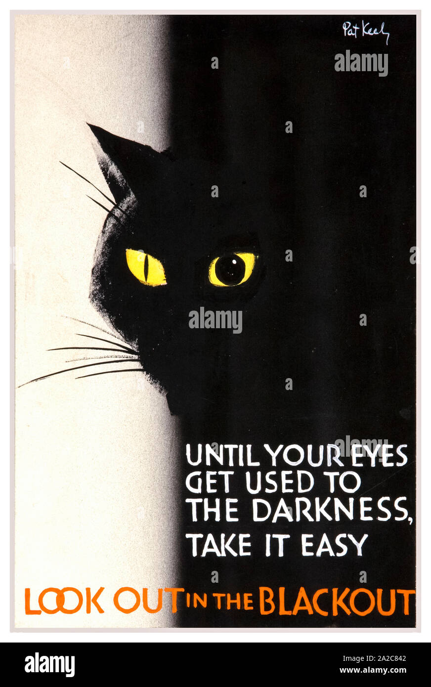 Britische, WW2, Verkehrssicherheit, Plakat, schauen Sie in der blackout (Leiter der schwarze Katze mit gelben Augen), 1939-1946 Stockfoto