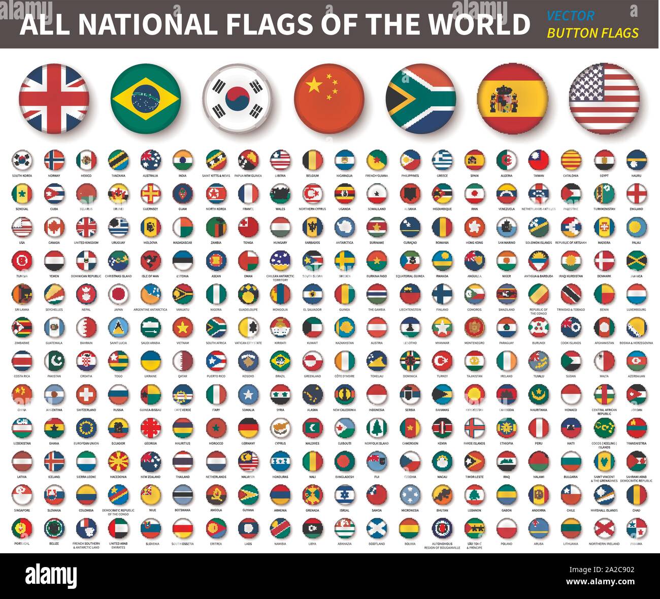 Alle nationalen Flaggen der Welt. Konvexe taste Flagge Design. Weiß isoliert Hintergrund. Element Vektor. Stock Vektor