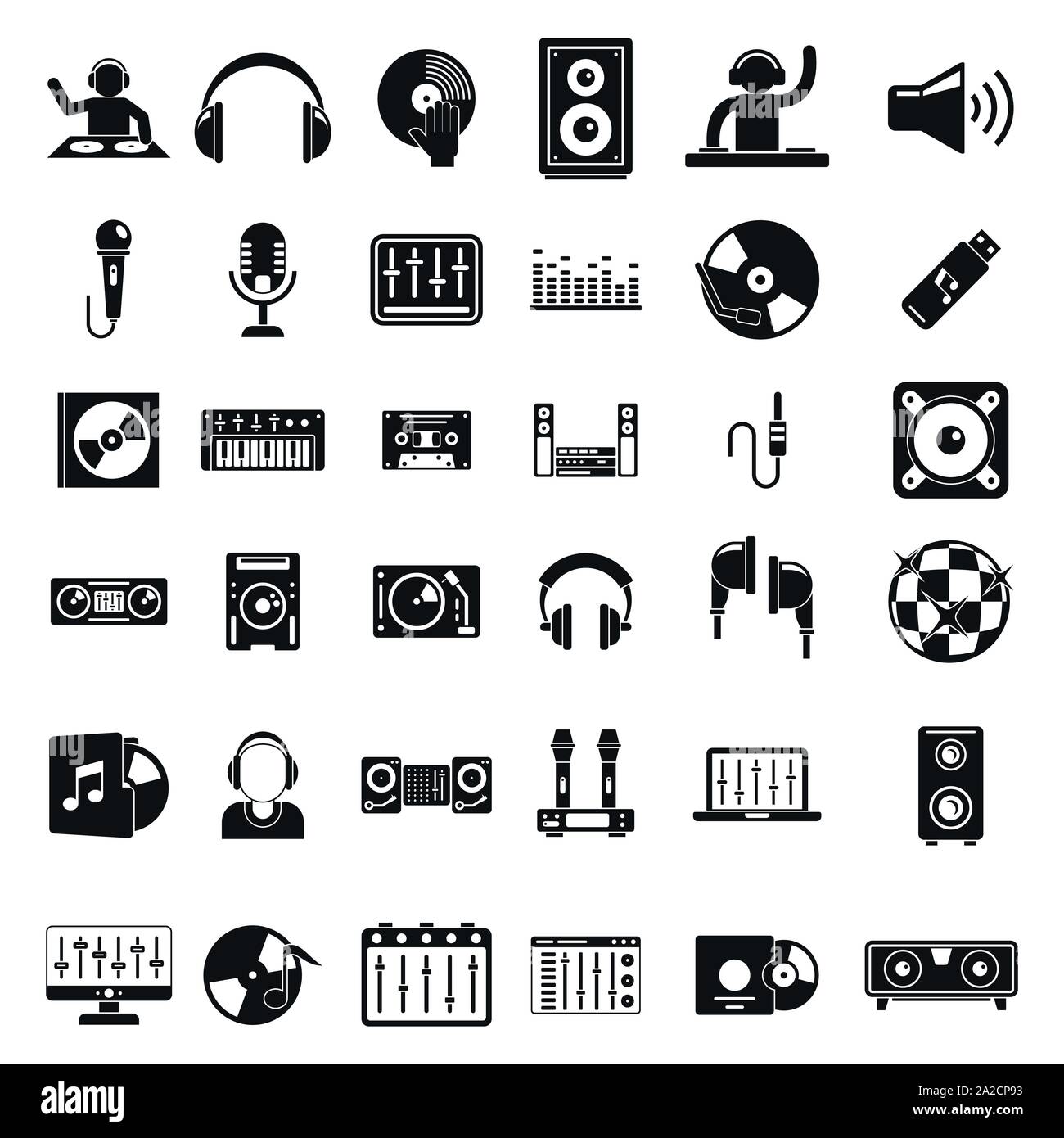 Dj Symbole gesetzt. Einfache Einstellung der DJ-Vector Icons für Web Design auf weißem Hintergrund Stock Vektor