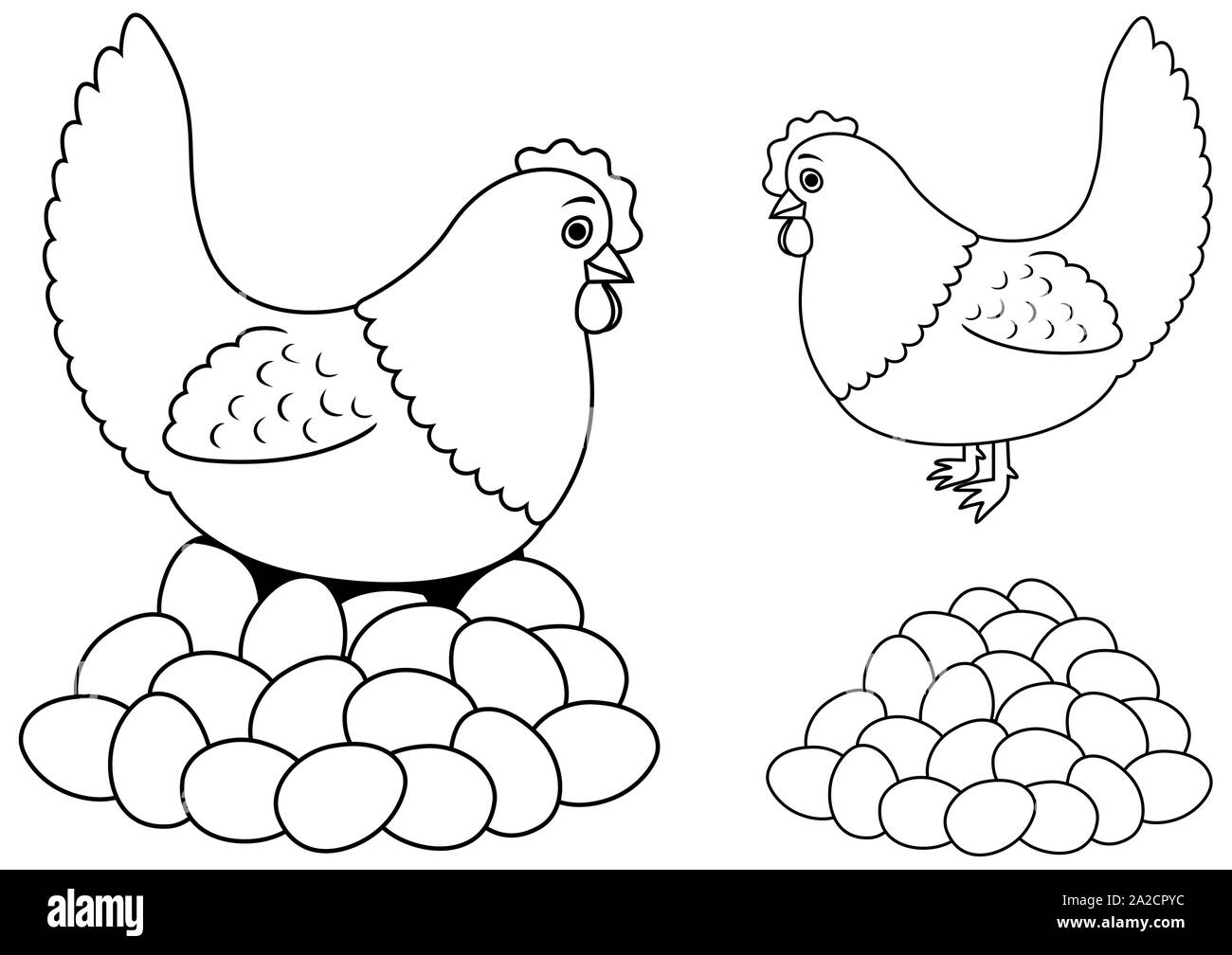 Huhn und Eier Line Art Stock Vektor