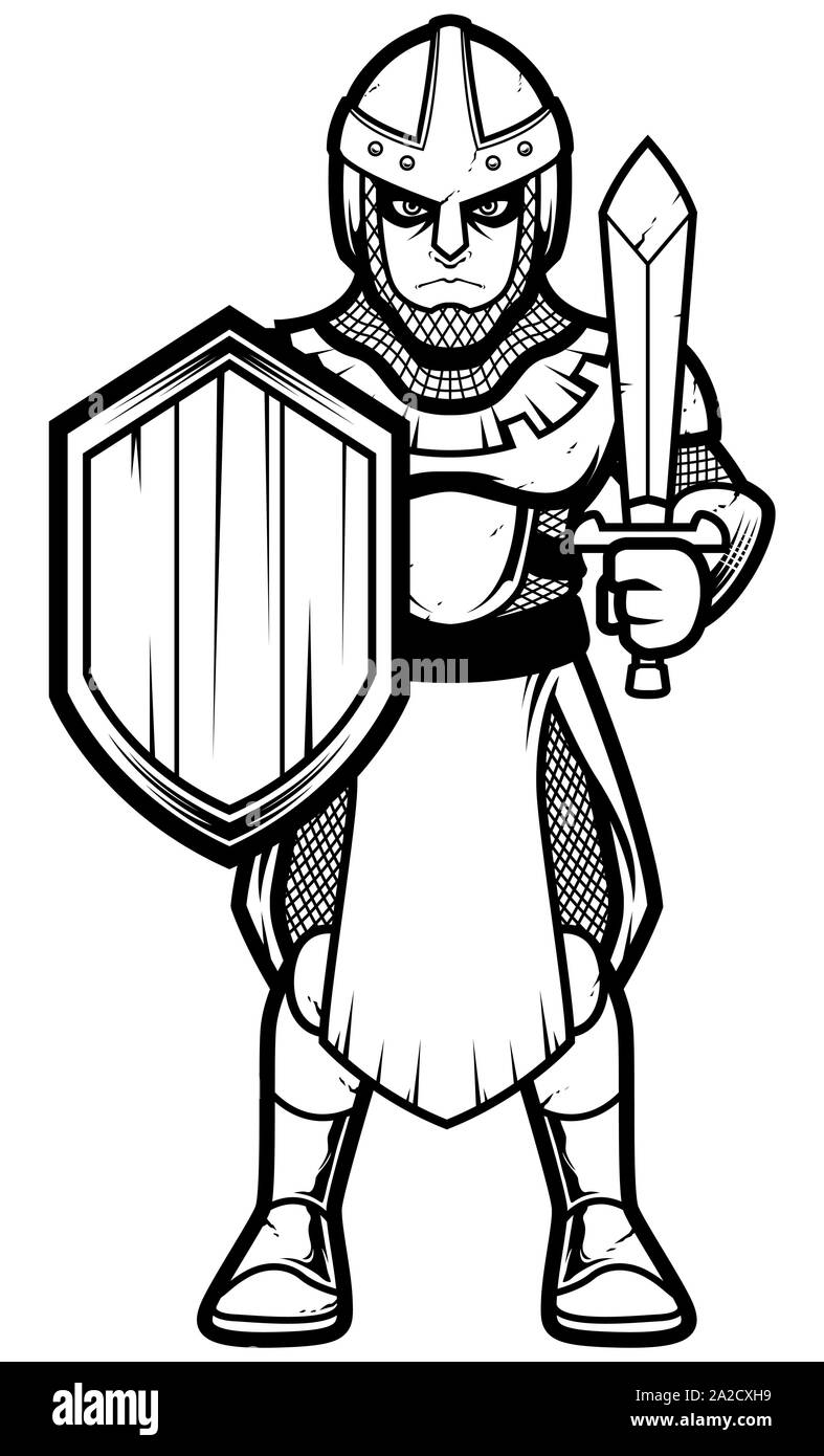 Mittelalterliche Soldat Line Art Stock Vektor