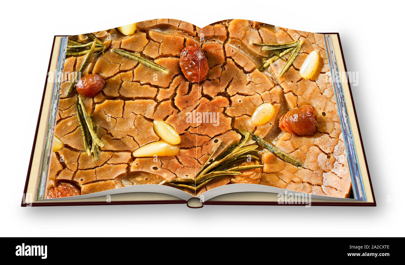 Foto Buch der italienische Dessert Rezepte - typisch winterlichen süßen italienischen Kuchen mit Kastanienmehl, Pinienkernen, Rosinen und Rosmarin - ich bin der copyrig Stockfoto