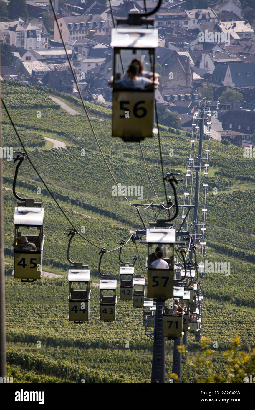 Seilbahn Rüdesheim, Seilbahn, von Rüdesheim Altstadt, über die Weinberge auf das Niederwalddenkmal, Deutschland Stockfoto