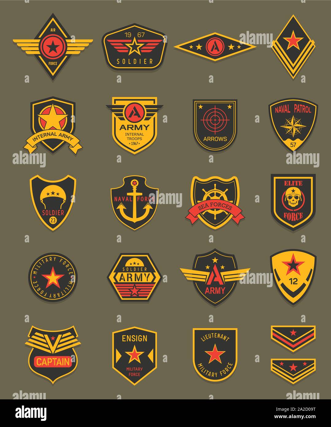 Militärische Patches, Armee chevrons, luftwaffen Schilde Stock Vektor