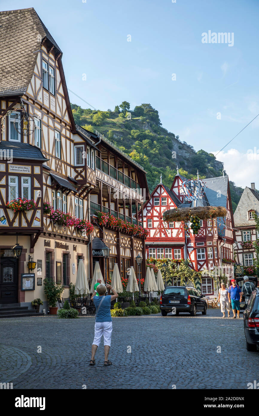 Die Altstadt von Bacharach am Rhein, in das Obere Mittelrheintal Weltkulturerbe, Deutschland Stockfoto