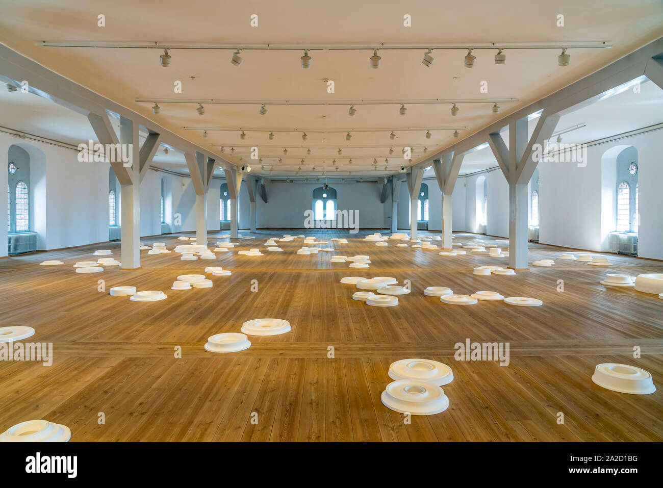 Eine Kunstinstallation in der Runde Turm, Trinitatis Kirche in Kopenhagen, Dänemark. Stockfoto