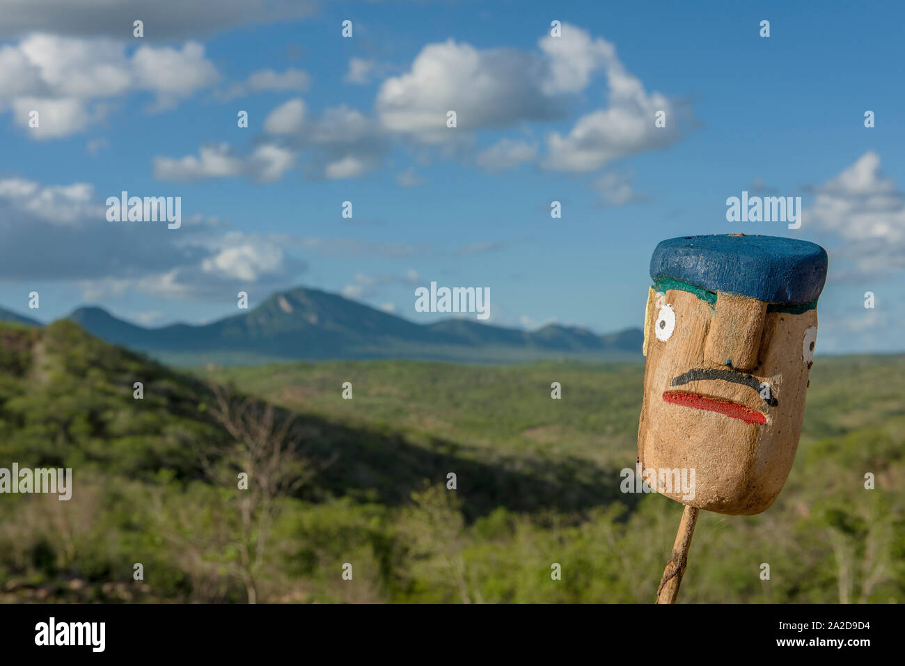 Spaß hölzerne Skulptur draussen im Tal von Pao De Acucar, Alagoas Stockfoto