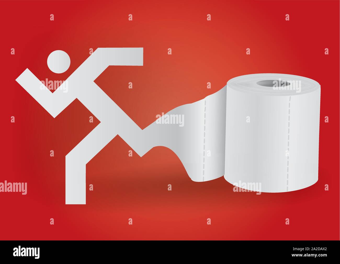 Toilettenpapier mit Symbol der laufender Mann. Abbildung: Ausführung männlichen Papier silhouette abwickeln Toilettenpapier auf rotem Hintergrund. Vektor zur Verfügung. Stock Vektor