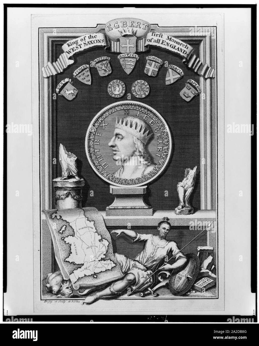 Egbert König der West Sachsen, erste Monarch von all England-Desig. et sculpt. G. Vertue. Stockfoto