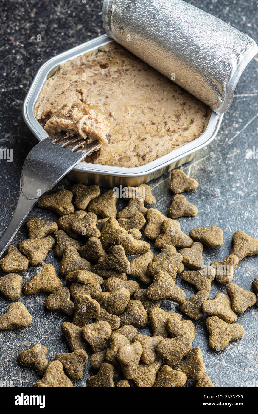 Nass- und Trockennahrung. Katze oder Hund Pastete. Stockfoto