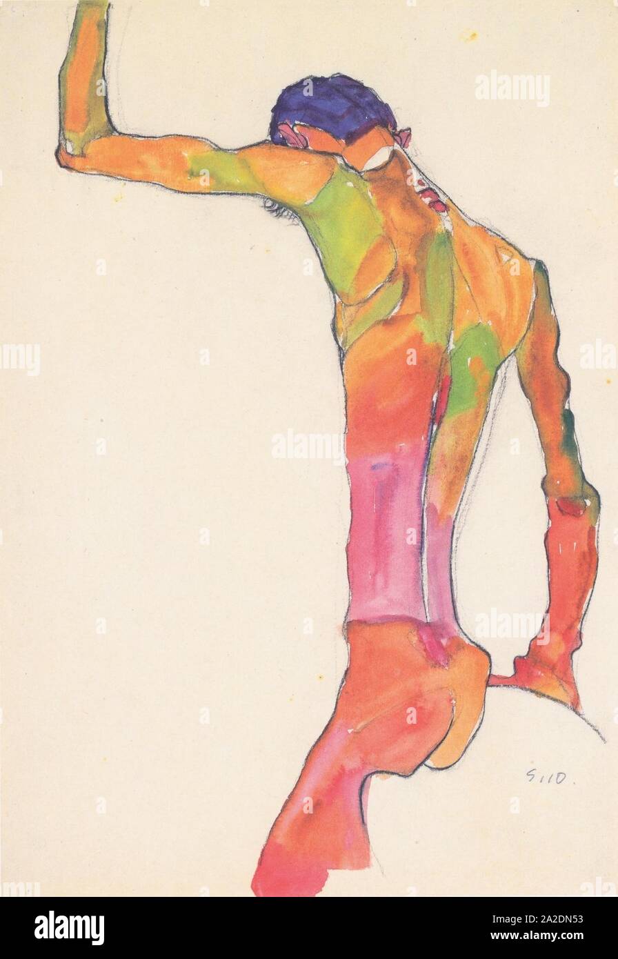 Egon Schiele - Männlicher Akt, mit erhobenem Arm - 1910. Stockfoto