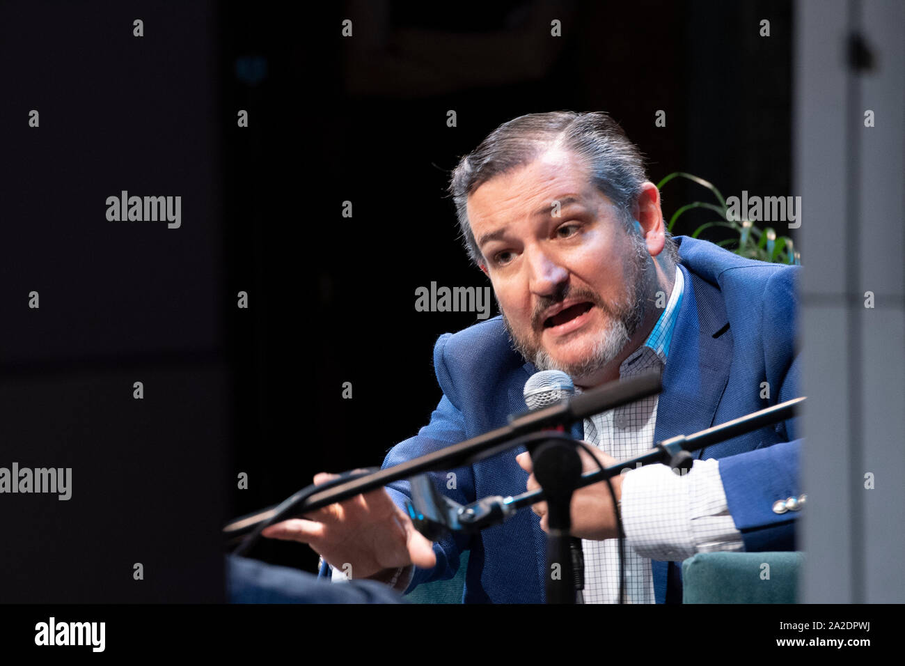 Der US-Senator Ted Cruz, ein Republikaner aus Texas, hält eine breite politische Diskussion mit progressiven Journalist Chris Hayes von MSNBC während einer Texas Tribune Festival in Austin, Texas. Stockfoto