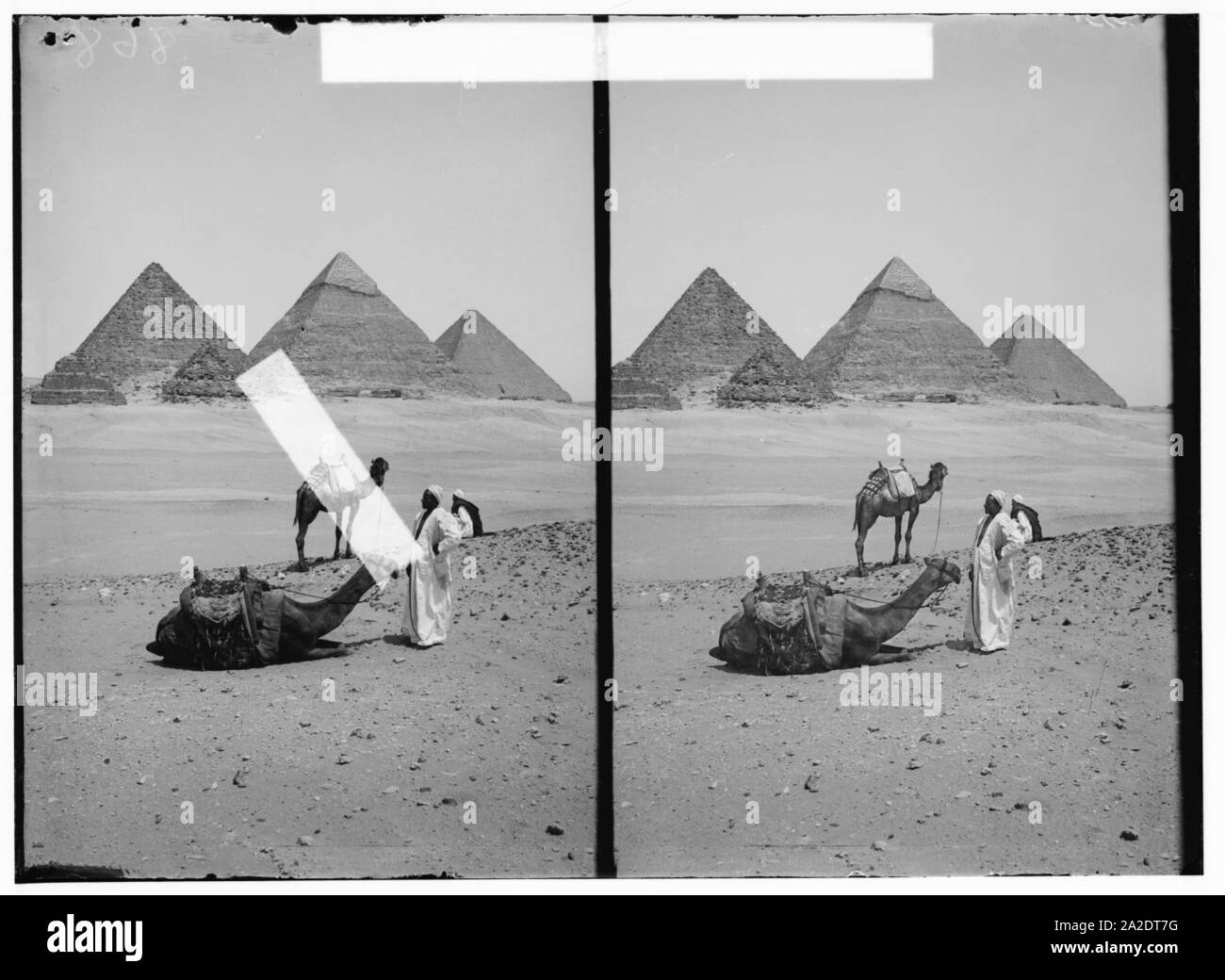Ägyptische Ansichten; die Pyramiden von Gizeh. Allgemeine Ansicht der Pyramiden von Gizeh Stockfoto