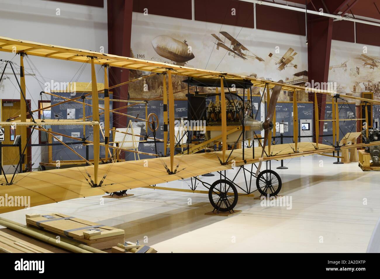 Auf der Rückseite der das Replikat der Curtiss Pusher Teil der Sammlungen Pläne am Pearson Air Museum. Teil von Fort Vancouver, WA. Stockfoto