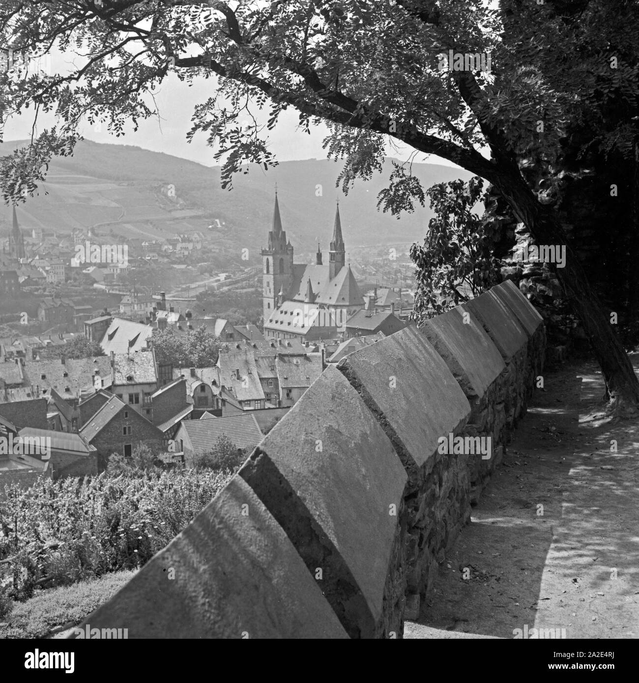 Blick auf die Stadt Bingen am Rhein, Deutschland 1930er Jahre. Blick auf die Stadt Bingen am Rhein, Deutschland 1930. Stockfoto